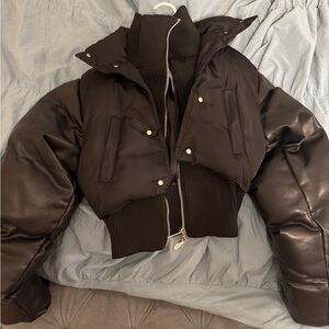 Maniere De Voir Black Cropped Puffer Jacket